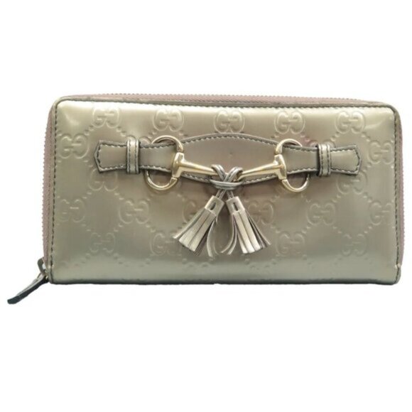 100% Authentic Gucci Emily Champagne Patent leather Wallet149-062324